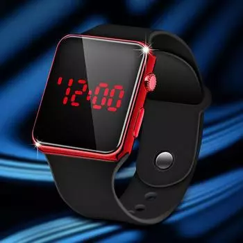 Часы Vogue квадратные красные светодиодные оправы с силиконовым ремешком, металлические наручные часы, цифровые спортивные часы с зеркальным циферблатом красный