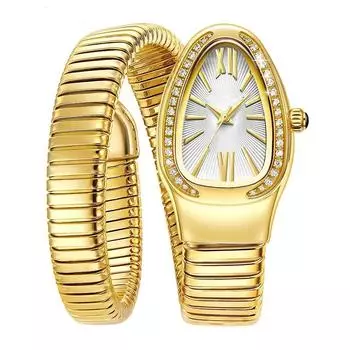 Часы в форме змеи для женщин, наручные часы-браслет с блестящими стразами, кварцевые наручные часы