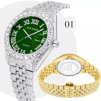 Часы в стиле хип-хоп, роскошные, блестящие, со стразами, водонепроницаемые, из нержавеющей стали, круглые, кварцевые, мужские, наручные часы, подарок парню синий/серебряный