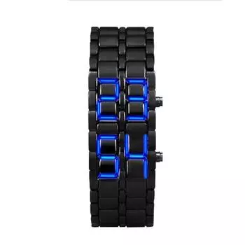 Часы в стиле лавы с железным черным браслетом и светодиодной подсветкой, часы в японском стиле СИНИЕ чёрный