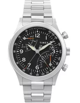 Часы Waterbury Traditional Black Dial Stainless Steel Mineral Glass Quartz Watch Brand TW2W47800 Silver [TIMEX] Fly-back Mens [Товар] серебряный