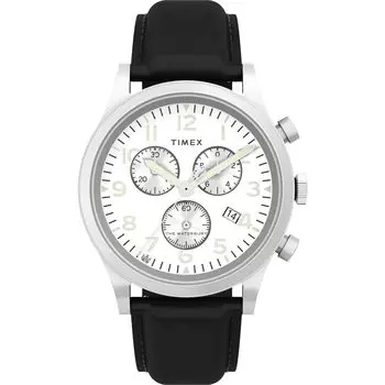 Часы Waterbury Traditional Chrono Silver Dial Stainless Steel Mineral Glass Quartz Watch Brand TW2W48100 Black [TIMEX] Мужские [Товар] чёрный