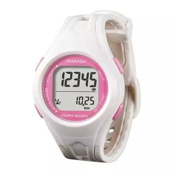 Часы YAMASA шагомер шагомер радио цифровой DEMPA MANPO 36 мм белый розовый носить только на верхней части левого запястья прогулочные часы [Ohira Sangyo]
