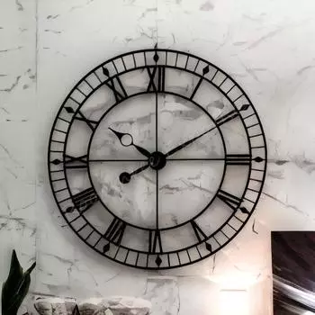Часы Железные Ручной Работы Очень Большие Аналоговые Настенные Часы/Черный Цвет/Сложный Дизайн, 36 Дюймов (90 См С)