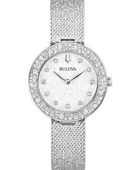 Часы женские Bulova с серебристым циферблатом и браслетом из нержавеющей стали с кристаллами 32 мм 96L329