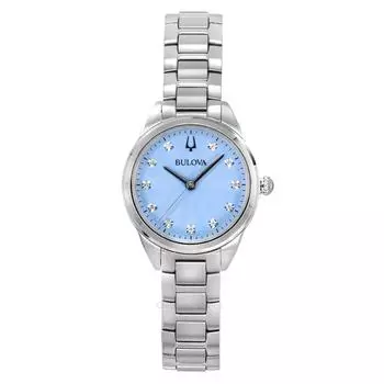 Часы женские Bulova Sutton Diamond Accents из нержавеющей стали с голубым циферблатом и кварцевым механизмом 96P250