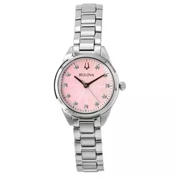Часы женские Bulova Sutton из нержавеющей стали с бриллиантами и розовым циферблатом, кварцевые 96P249 розовый