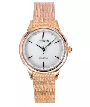Часы женские Citizen L из нержавеющей стали розового золота с белым циферблатом Eco-Drive EM1153-88A белый