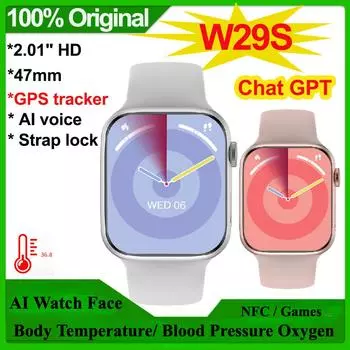 ChatGPT W29S Смарт-часы AI Watch Face 47 мм 2,01 NFC ECG GPS Tracker Bluetooth Call Sports Smartwatch Women Men чёрный