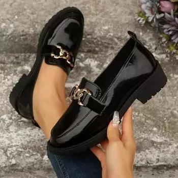 Chaussure Femme 2025 Loafers Womens Round-toe Slip-on Flat Shoes Office Career Women Black Small Leather Shoes Sneakers Mujer 42 36