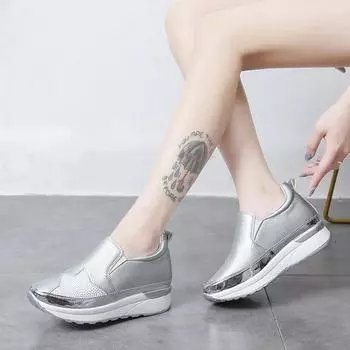 Chaussure Femme Модная женская обувь Осенняя обувь Большие ленивые туфли на платформе Повседневные мокасины Комфорт Allmatch Вулканизированная обувь Женские кроссовки 35 серебряный