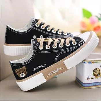 Chaussures Plated dcontractes, Baskets en toile pour femmes Chaussures de Course Lacets, petit Ours, confort, t, 2024 г. 35 белый
