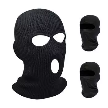 CHCYCLE зимняя вязаная полнолицевая маска с 3 отверстиями, лыжная балаклава, маска для лица для мужчин и женщин, катание на лыжах, сноуборде, велоспорт, пеший туризм чёрный