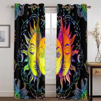 Cheap 3D Dream Catcher Boho Mandola Floral Sun Pattern Thin Window Curtains for Living Room Bedroom Decor 2 Panels 100W130H(CM)40x51in&Hook