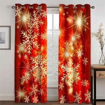 Cheap 3D Print Merry Christmas Gold Snowman Santa Claus Children s 2 Pieces Shading Window Curtain for Living Room Bedroom Decor 100W130H(CM)40x51in&Hook
