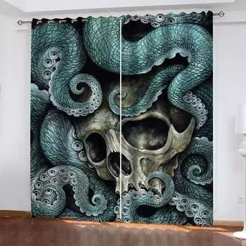Cheap Curtains 3D Scary Skeleton Art Blackout Curtains For Living Room Bedroom Elegant Houses Rooms Window Treatment 2 Pieces W70xH160cmx2&Grommet Top