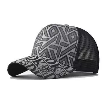 Check Pattern Geometric Baseball Cap With Windproof Features For Wear Daily Deep Gray