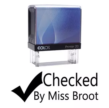 CHECKED Custom Colop Personalized Teachers Stamp Self Inking Rubber P20 Mini Impression Area: 14 mm x 38 mm чёрный