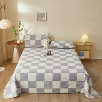 Checkerboard Bear Bed Sheet Set 3Pcs Cotton High Quality Bedsheet Sets Comfortable Breathable Queen Bedding with Pillowcases 120x245cm 3Pcs