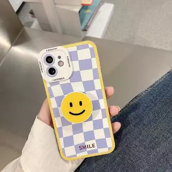 Checkerboard iPhone Case: Compatible with iPhone 14/15, Stand and Smiley Design for Models 7/8 Plus, XS, XR iPhone 11 Pro