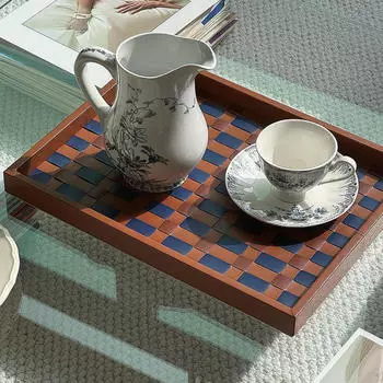 Checkerboard Leather Tray Centerpieces Jewelry Trinket Dish Farmhouse Modern Snack Bread Food 30cmx30cm