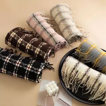 Checkerboard Scarf Women S Winter Commuting Cold Neck Scarf Scarf Mid-Length Warm Shawl Scarf Women 60*176cm