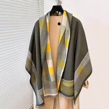 Checkered Contrasting Double-Sided Scarf Winter High-Quality Warm Shawl For Women 185cm темно-зеленого