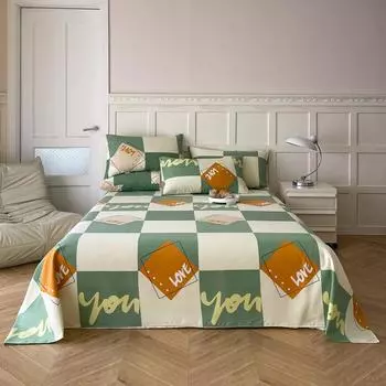 Checkered Pattern Bed Sheet Set Cotton Bed Sheets with Pillowcases Thickened Extra Soft Bedding Set Skin-friendly Breathable 120x230cm 3Pcs