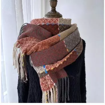 Checkered Scarf Women S Autumn And Winter New Retro Shawl Student Imitation Cashmere Warm Tassel Checkered Scarf 68-180cm
