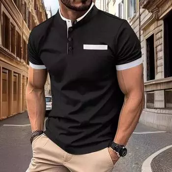 Checkered Stand Up Collar Retro Casual Polo Shirt S белый