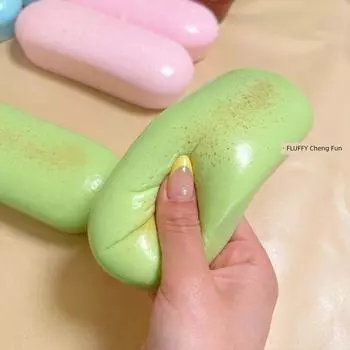 Cheese Strip Bread Pinch Le Slow Rebound Simulation Food Decompression Small Toy Mud Moisture Sensitive Soft Suction Finger Women Green matcha cheese bar [1]]