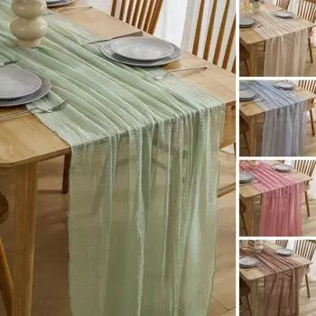 Cheesecloth Table Runner 80x300cm Boho Gauze Table Runner Rustic Solid Color Table зелёный