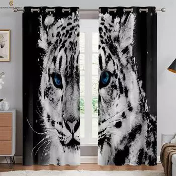 Cheetah Black And White Cool Animal 3d Printed Curtains Suitable For Bedroom Living Room Balcony Kitchen Window Curtains 2 PCS W50xH130(CM)x2PCS&Grommet Top