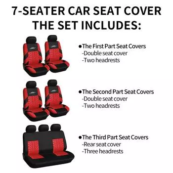 Чехлы для 9 сидений автомобиля, изготовленные из полиэфирного волокна, с отпечатками шин. Подходит для большинства автокресел. чёрный/розовый