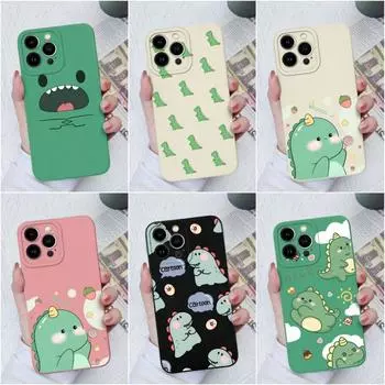 Чехлы для Apple iPhone 11 12 13 14 15 Pro Max X XS XR SE 6 7 8, чехол с милым динозавром, жидкий мягкий силиконовый противоударный противоударный чехол для iPhone, бампер iPhone 6