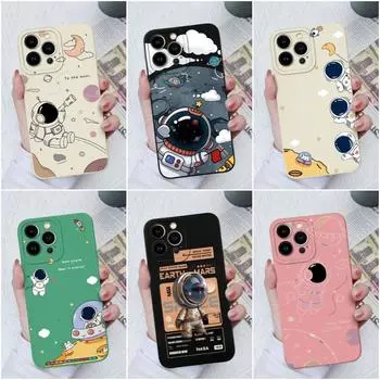 Чехлы для Apple iPhone 11 12 13 14 X XS XR SE Pro Max Mini 6 7 8, задняя крышка, милый астронавт, защита камеры, квадратный жидкий силикон для iPhone, бампер iPhone 6