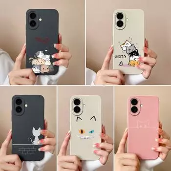 Чехлы для Apple iPhone 16 Pro Max 16plus Pretty Cat Эстетический дизайн Стиль Мягкий жидкий силиконовый чехол для защиты линз Ударопрочный для iPhone Чехлы для телефонов Capas iPhone 16