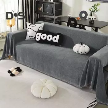 Чехлы для дивана из шенилла с рваными краями и кисточками, предотвращающими появление царапин у кошек, чехол для дивана в форме буквы L, чехол для спальни, гостиной, большой чехол для дивана L бежевый