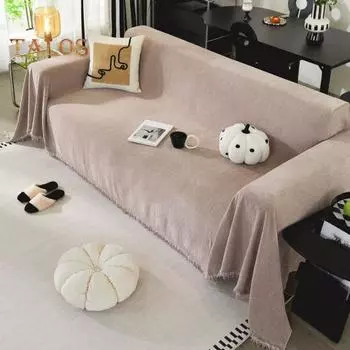 Чехлы для дивана из шенилла с рваными краями и кисточками, предотвращающими появление царапин у кошек, чехол для дивана в форме буквы L, чехол для спальни, гостиной, большой чехол для дивана L бежевый