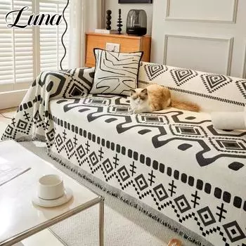 Чехлы для дивана в стиле бохо с геометрическим узором из шенилла для 1/2/3-местного дивана, чехлы из жаккарда в стиле бохо, защитные чехлы для мебели 90x180