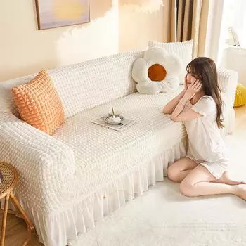 Чехлы для диванов для гостиной, украшения дома, эластичные подушки для дивана на 1/2/3/4 места, чехлы для диванов с кисточками и защитой от пыли, 1 шт. 1 Seater 90-140CM белый