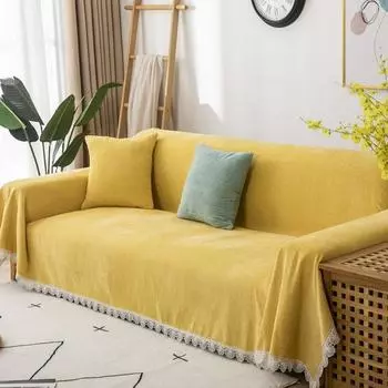 Чехлы для диванов из цельного шениллового кружева для гостиной 1, 2, 3, 4, 5-местный, всесезонный, короткий, скандинавский, чехол для стула, диван, чехол для дивана, плед 180x150cm жёлтый