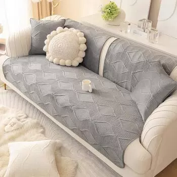 Чехлы для диванов из голландского бархата для гостиной, зимние теплые однотонные геометрические узоры, нескользящие чехлы для диванных подушек в форме буквы L 45x45cm pillowcase белый