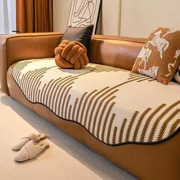 Чехлы для диванов из шенилла нестандартной формы в скандинавском стиле для гостиной, нескользящие полосатые диванные подушки, подушки для сидений из полотенца Four Seasons 90x90cm 1PC A