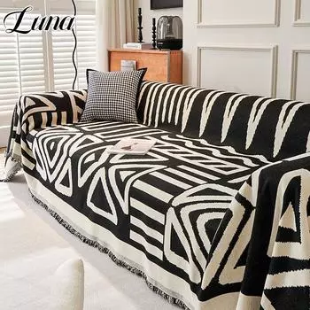 Чехлы для диванов из шенилла с геометрическими узорами для гостиной Полотенце для дивана в скандинавском стиле с кисточками Чехлы для дома Одеяла для кроватей 90x180cm светло-коричневого