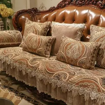 Чехлы для диванов из шенилла в стиле ретро на 1/2/3 места, нескользящий жаккардовый чехол для дивана в европейском стиле для украшения гостиной 1pc armrest 50x60 cm коричневый