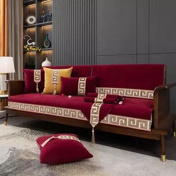 Чехлы для диванов из синели в китайском стиле, четырехсезонные, универсальные, из массива дерева, подушка для сиденья дивана, радостный противоскользящий красный чехол для подушки на стул 70x70cm 1pcs