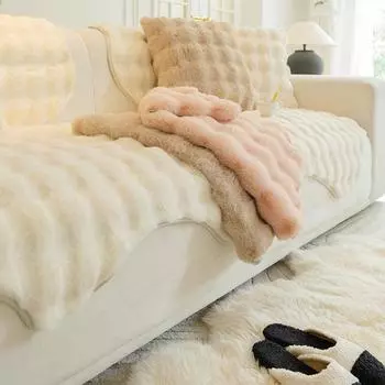 Чехлы для диванов из толстого искусственного меха кролика, роскошные чехлы для диванов, ультрамягкие, теплые, нескользящие, чехлы для кресел, мебели, 2-х, 3-х местные 90x90
