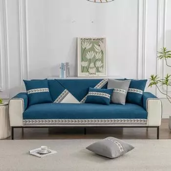Чехлы для диванов с цветочной каймой, Роскошные однотонные синельные противоскользящие подушки для диванов для гостиной, универсальное кресло, чехол, полотенце 70x70cm 1pcs