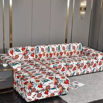 Чехлы для диванов с цветочным принтом L-образные чехлы для диванов для гостиной, защита для диванов, эластичные эластичные чехлы против пыли для угловых чехлов для диванов 1-Seat 90-140cm 1PC